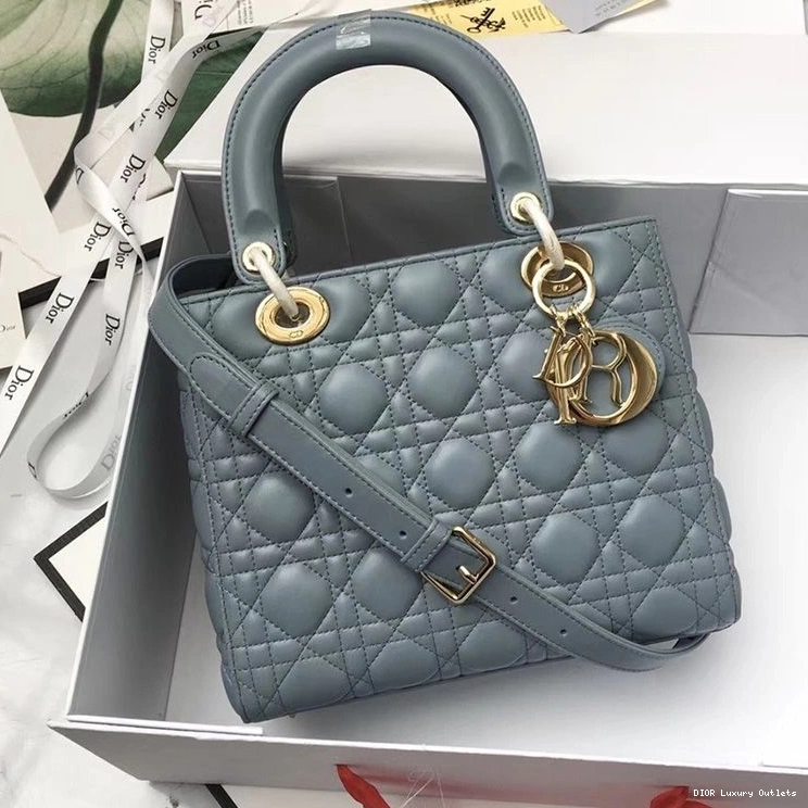 Cheap Lady Bag Medium Sky Lambskin Dior Gold Cannage Blue 0814 Luxury